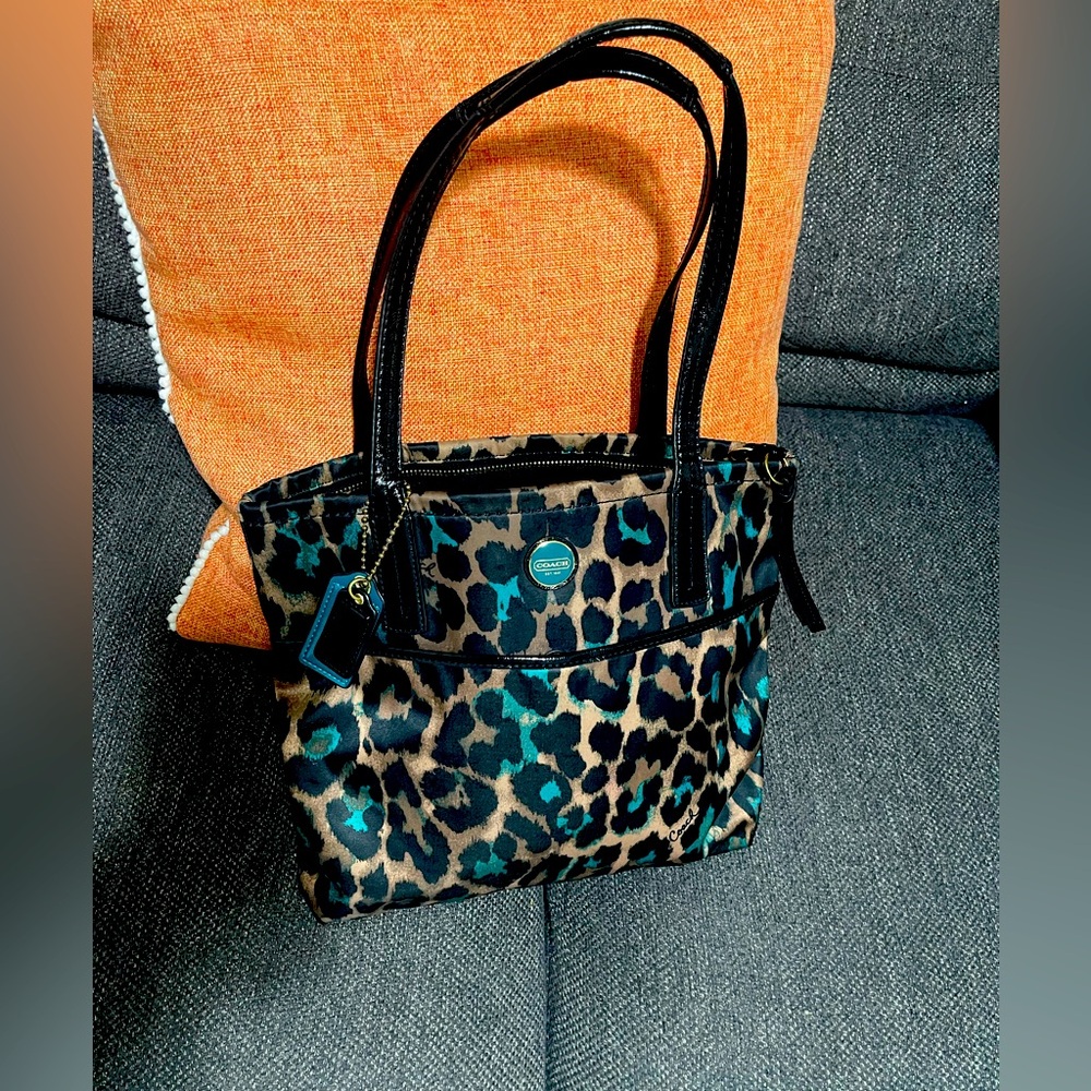 Coach Leopard Print Tote with Black Handles